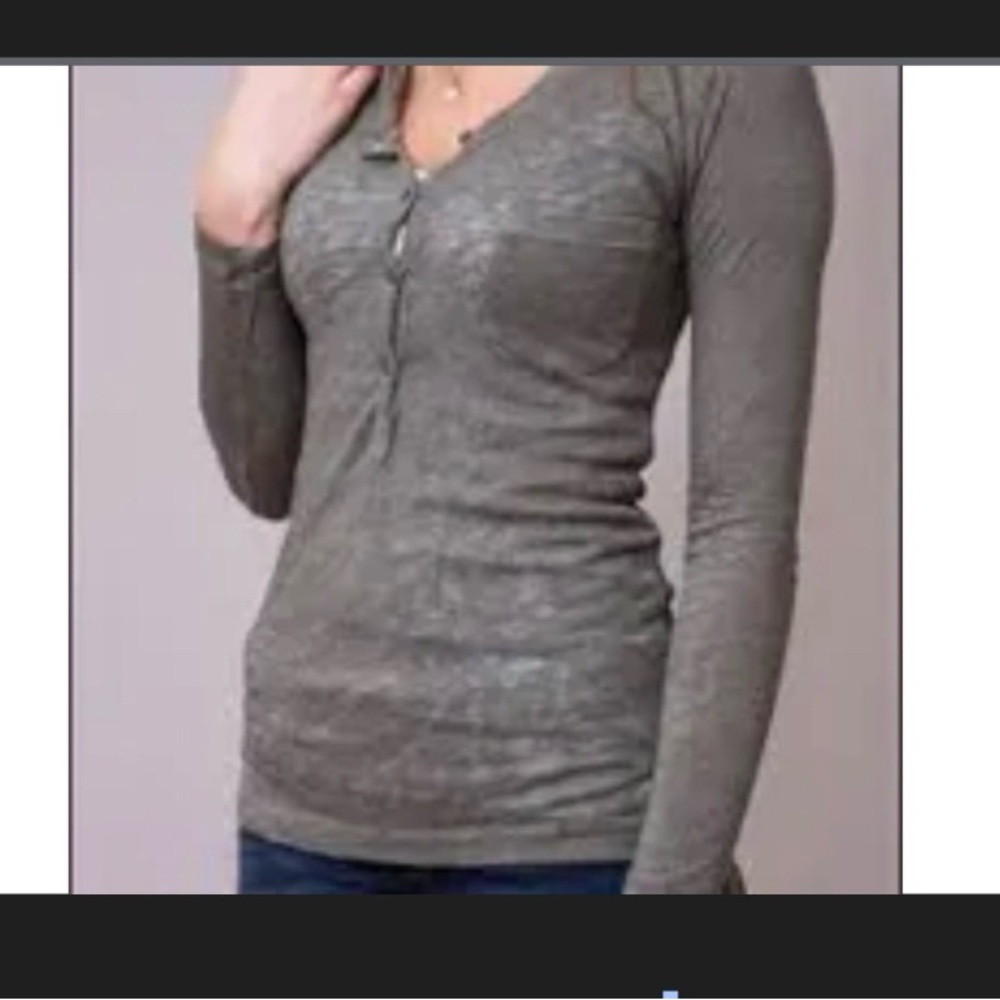 Rails Black Long Sleeve Henley Distressed Long Body Hugging Tee Half Button Up
